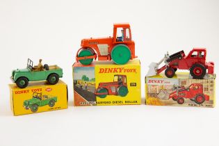 3 Dinky toys. To include No.279 Aveling Barford roller, orange body with green wheels, No.437 Muir