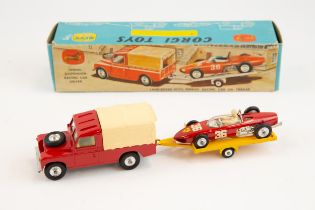 Corgi Toys Gift Set No.17 Land Rover With Ferrari Racing Car On-Trailer. Land Rover in red with