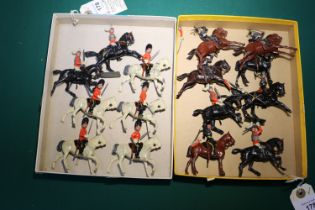 Britains Hollow cast lead figures, 4 Mounted Life Gaurds, 1 is rearing up, 6 Dragoon Guards all