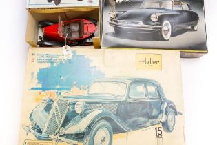 2 unmade Heller Citroen kits. A large 1/8 scale Citroen Traction Avant 15 Six Cylinders. Plus a 1:16