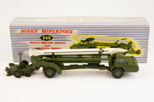 A Dinky Supertoys Missile Erector Vehicle with Corporal Missile and Launching Platform (666). Whie