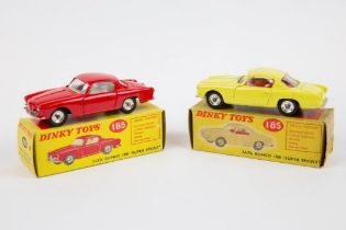 2 Dinky Toys Alfa Romeo 1900 'Super Sprint' (185). One in bright red with cream interior and one