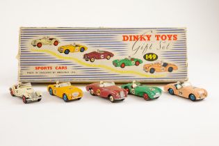 A scarce Dinky toys gift set No.149 sports cars. set contains, MG Midget, Austin Healey, Sunbeam