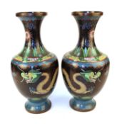 A lovely pair of Chinese Cloisonne vases, depicting a Dragon around the body of the vase, and