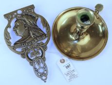 2 Antique brass items related to Queen Victoria, a brass trivet depicting Queen Victoria's head