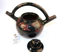 A scarce Sunflower pottery double spout tea pot by Sir Edmund Harry Elton, in the arts and crafts