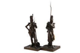A fine pair of Napoleonic Old Guard bronzes, depicting them as they would have looked on campaign,