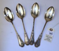 4 possibly German silver table spoons by J. Schumacher 800 grade silver. Each spoon measures 21cm in