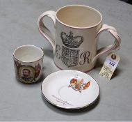 A Royal Doulton large loving cup to commemorate the coronation of Queen Elizabeth 2nd 1953. Made for