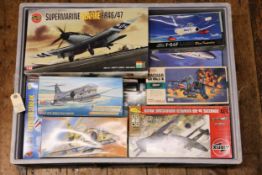 18 aviation related Model kits in 1:72 and 1:48 scale. Makes includes Airfix, Matchbox, Fujimi,