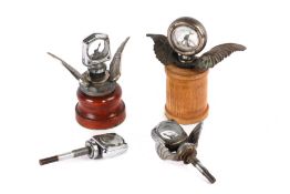4 car mascot/bonnet ornaments. 3 Wilmot Breeden winged Calormeters, of varying styles. Together with