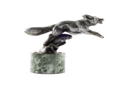 A running Fox mascot in nickel plated bronze C.1920's. Maker not established. Mounted on a swivel