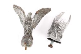 2 car mascots. Rover Viking head (1930's-1946), 9.5cm. Plus believed to be a Riley Kestrel/Falcon,
