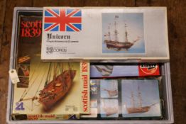 10 Model kits of various scales, includes ships, aircraft and military vehicles. Includes Airfix 1: