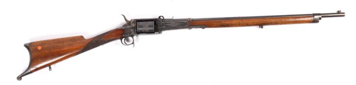 A rare and unusual German or Austrian 8 shot 11mm revolving rifle, 47