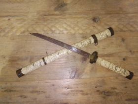 A Japanese wakizashi bone handle and grip, total length 60cm.