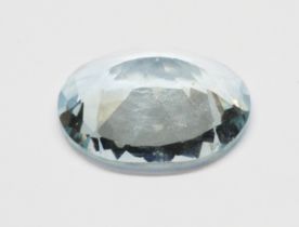 A loose oval mixed cut aquamarine weighing approximately 2 carats.