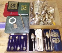 A mixed lot of hallmarked silver and silver plated ware.