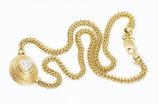 A rope twist and pave set diamond pendant on byzantine choker necklace, lobster claw clasp, length