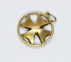 A Maltese cross pendant or charm, marked 'C18', length 25mm, weight 2.4g. Condition - good, minor