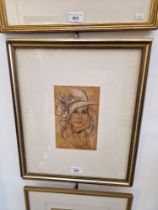 Pauline Vivienne (British, 20th century), 'Girl in a Flowered Hat', charcoal study, 12.5cm x 19.5cm,