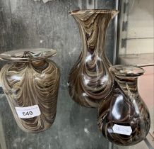 Three Adrian Sankey glass vases.