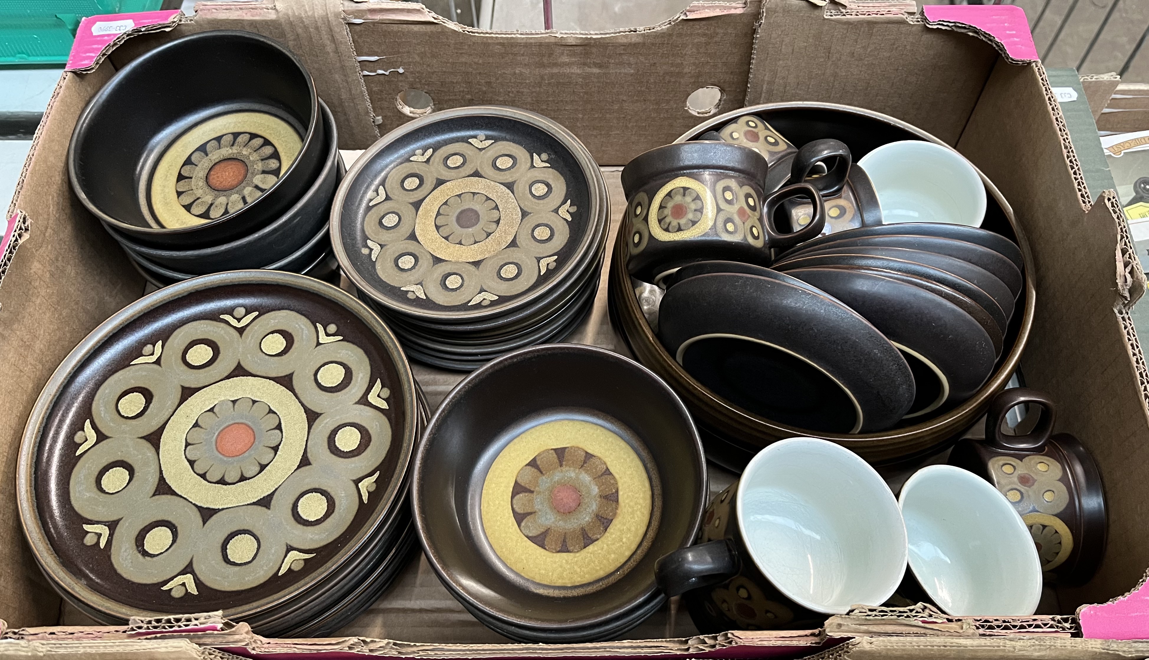 Denby ‘Arabesque’ - plates, bowls, cups & saucers and a large 25cm diameter bowl (41 pieces)