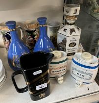 Assorted drinkware including vintage Johnnie Walker jug and Black Label jug, pair of Whyte &