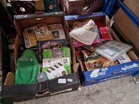 Two boxes of mixed sporting ephemera and collectables.