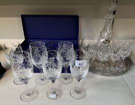 Boxed set of 6 Royal Doulton crystal tumblers, a galleried tray with crystal decanter and 6 matching