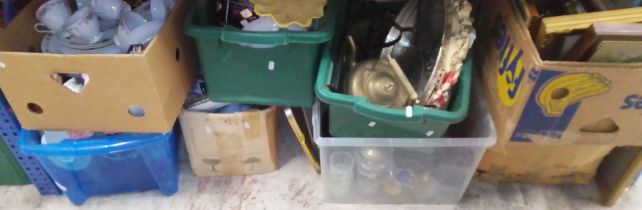 8 boxes of miscellaneous ceramics, glass, metal ware, pictures, etc.