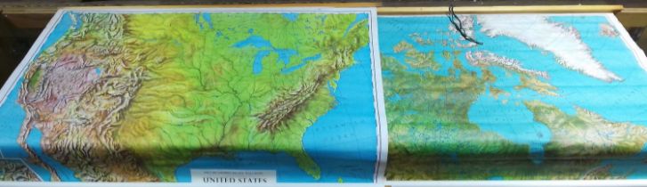 Two Philip's Graphical Relief Wall Maps; Canada and USA