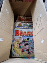 A box of Beano comics, etc.