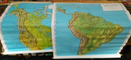 Two Philip's Graphical Relief Wall Maps; North and South America