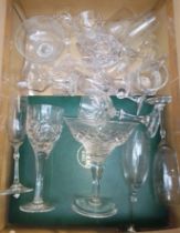 A box of glass including Webb Crystal wine glasses etc.