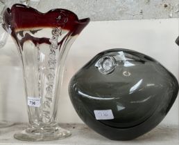 2 large art glass vases