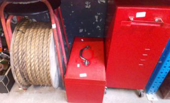 A mixed lot of garage ware including metal tool cabinet and a tool chest with drawers, two metal