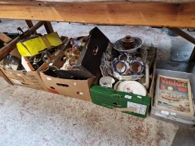 5 boxes of various ceramics, ornaments, plated ware, a lamp, cutlery, etc.