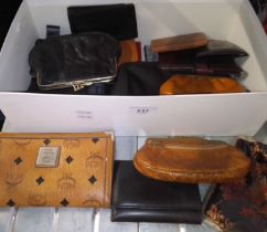 A box of leather purses.