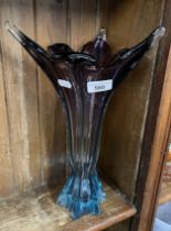 Large, heavy vintage art glass vase in purple and blue. Height approx 36cm.