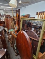 A mixed lot comprising Art Deco oak display cabinet, barometer, oak stick stand, brass floor