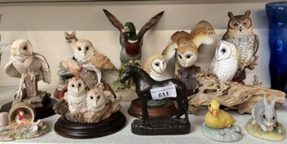12 bird and animal figures including Border Fine Arts ‘Safe Outlook’ B0091 and ‘Barn Owl’ WB07