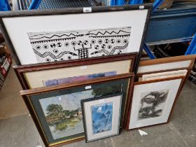 Various pictures and prints including Picasso and Matisse prints.