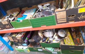 12 boxes of miscellaneous items including ceramics, glassware, ornaments, pottery, garage-ware /