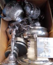 A box of plated ware, etc