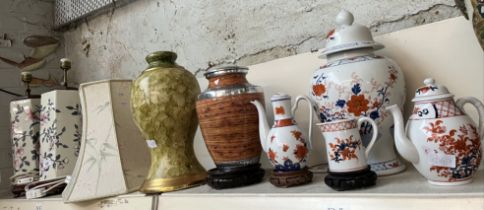 Pair table lamp, two cases and four repro Chinese style porcelain items