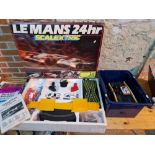 A Le Mans 24hr Scalxtric set & a box containing 2 Scalextric cars & track