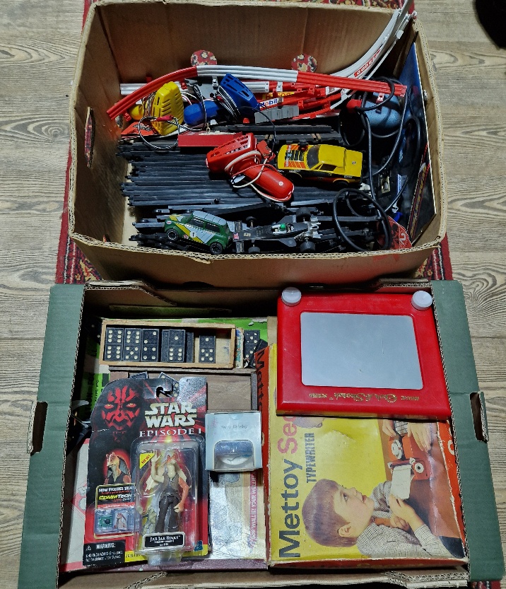 Two boxes of assorted toys to include Scalextic, Star wars, an Etch A Sketch & a childrens ty... - Image 2 of 2
