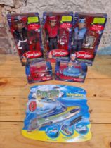 Captain Scarlet & Stingray toys comprising three figures and two vehicles & a submarine.