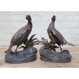 Jules Moigniez (French, 1835-1894), a pair of gilt bronze pheasants on naturalistically formed